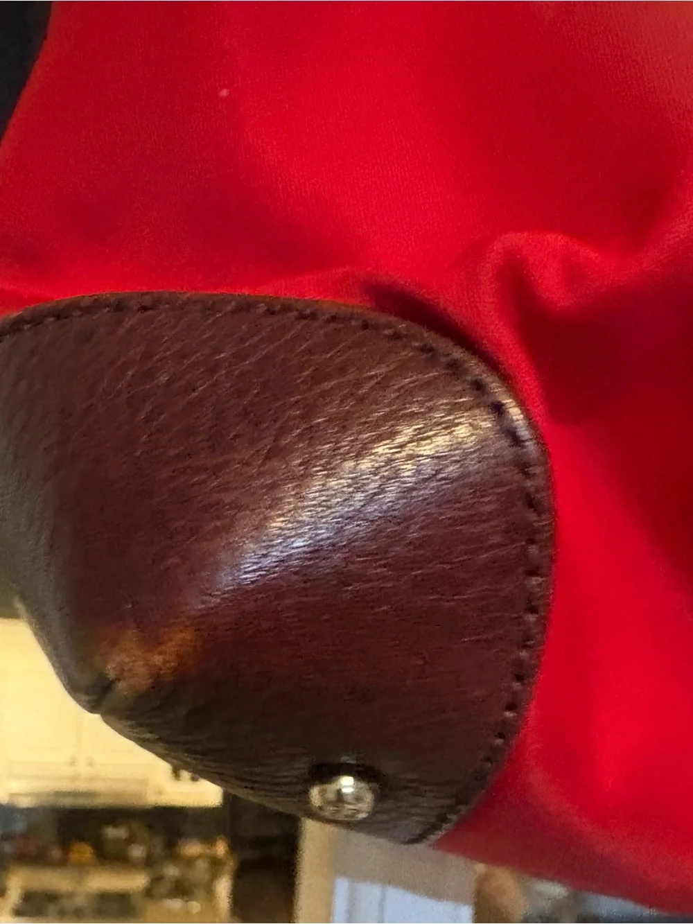 Kate Spade Vintage -Red Luxury Nylon Satchel with Brown Leather Trim and Handles